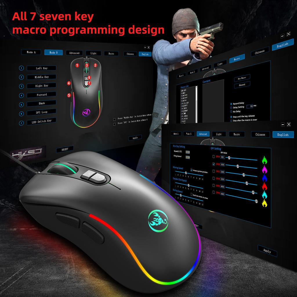 J300RGB Macro Programming Game Mouse With 7 Buttons To Turn Off Lights, Supports Various Games Wired Mouse