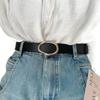 Inspired Vintage Womens Denim Belt Sleek Pu Material With Twisted Oval Buckle