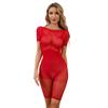 See Through Fishnet Bodysuit with Cut Out Backless for Ladies Short Sleeve Mesh Lingerie Jumpsuit Bodystocking Clubwear