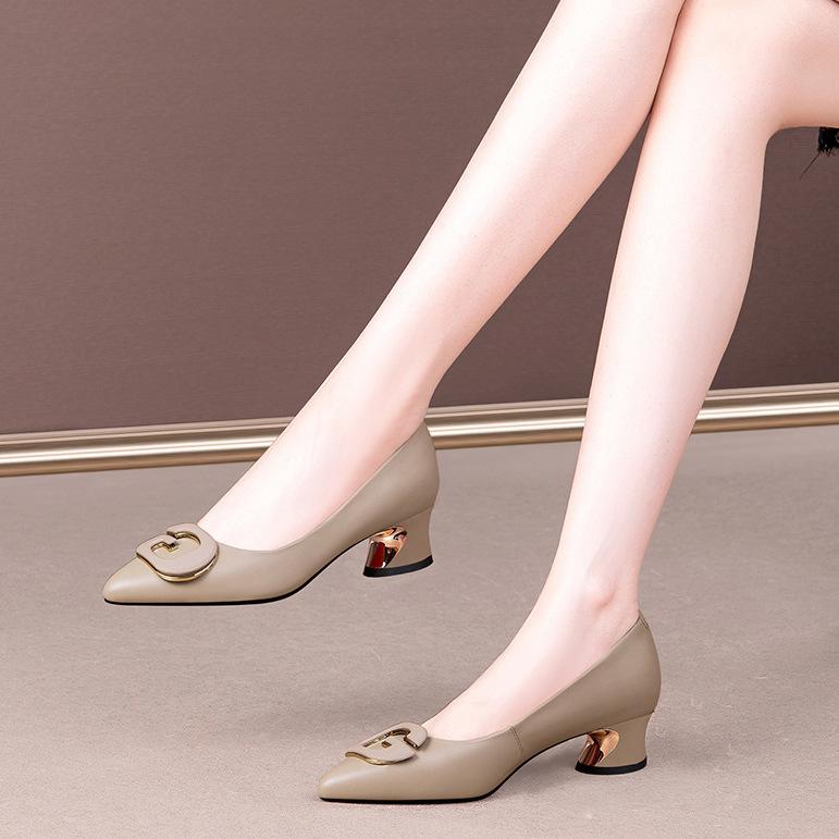 

Spring shallow mouth medium heel single shoes women s thick heel 2025 autumn new fashion small fragrant style pointed head women s shoes soft sole mot 40