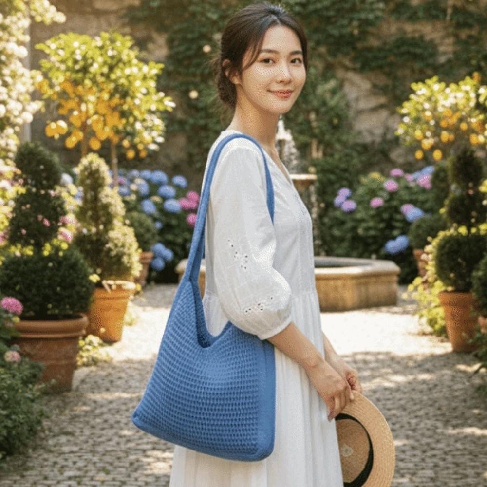 Sweet Crochet Shoulder Bag Large Capacity Seaside Vacation Handbag Knitted Tote Bag  Female