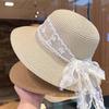 Pearl Lace Bow Straw Hat Women's New Summer Seaside Beach Straw Vacation Wind Sunshade Sunscreen Hat