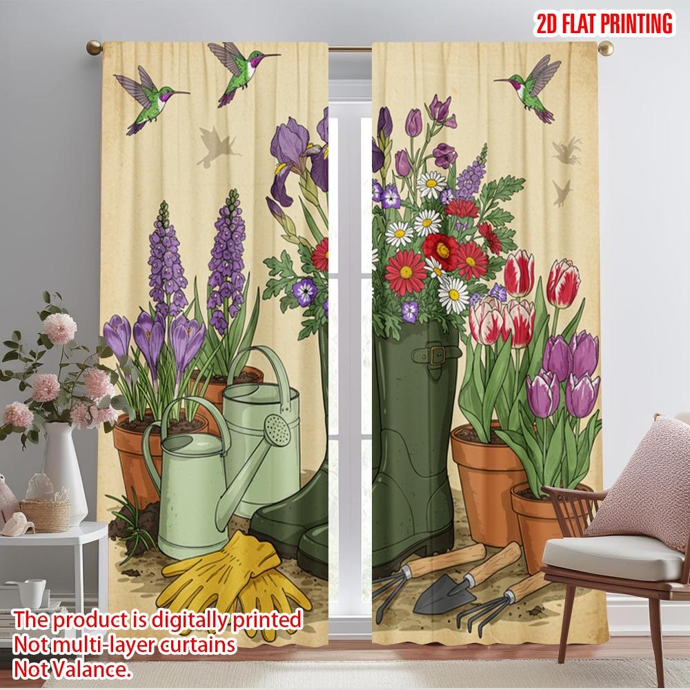 

2pcs 2D flat printing Curtain Birds Flowers Boots Garden Polyester Without Electricity Birthday Party for Holiday Family 52.50×116.00 CM 2pcs