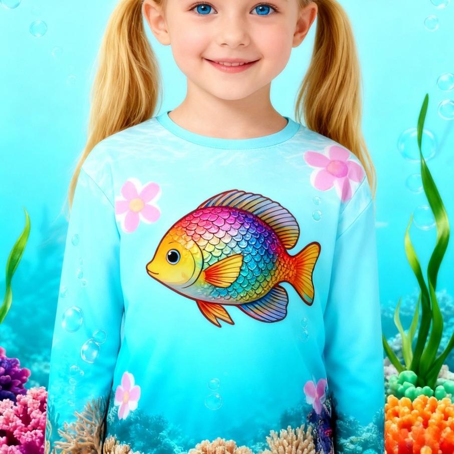 4-15 Years Old Comfortable Polyester Boys Girls Children Long Sleeve T-Shirt Sea Animal Fish 3D Printed T Shirt Kids Clothing