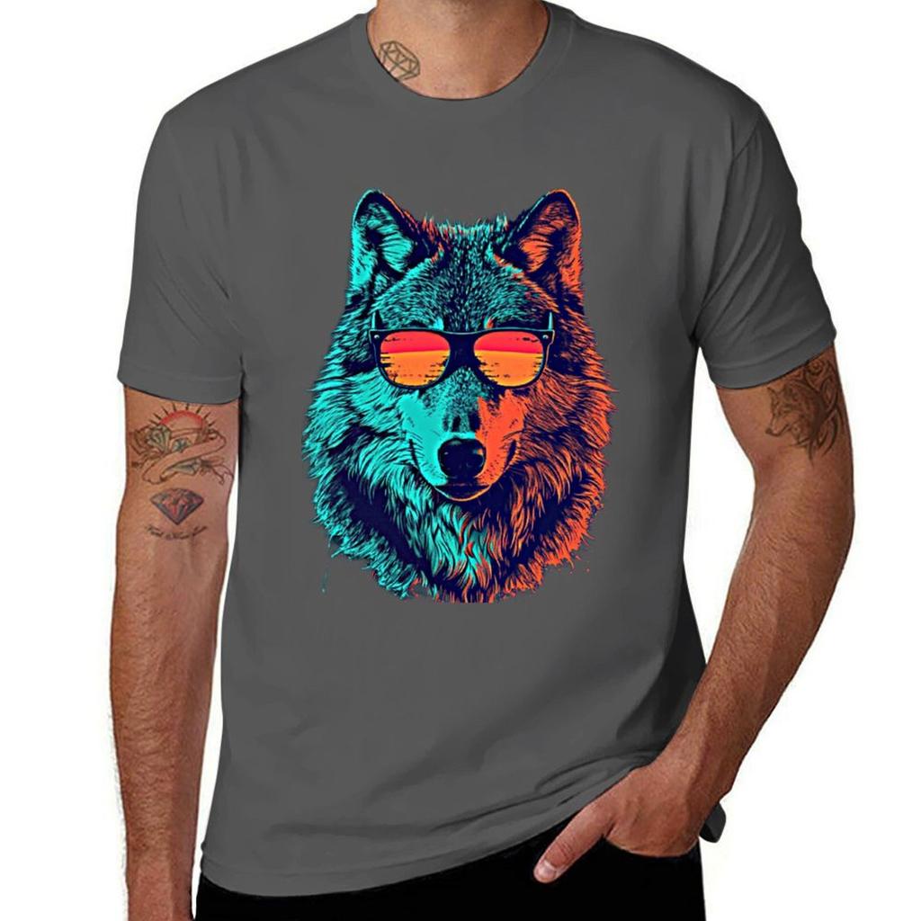 Wolf Vintage Wolf With Sunglasses Tshirt Plus Size Gym Sports Tshirt
