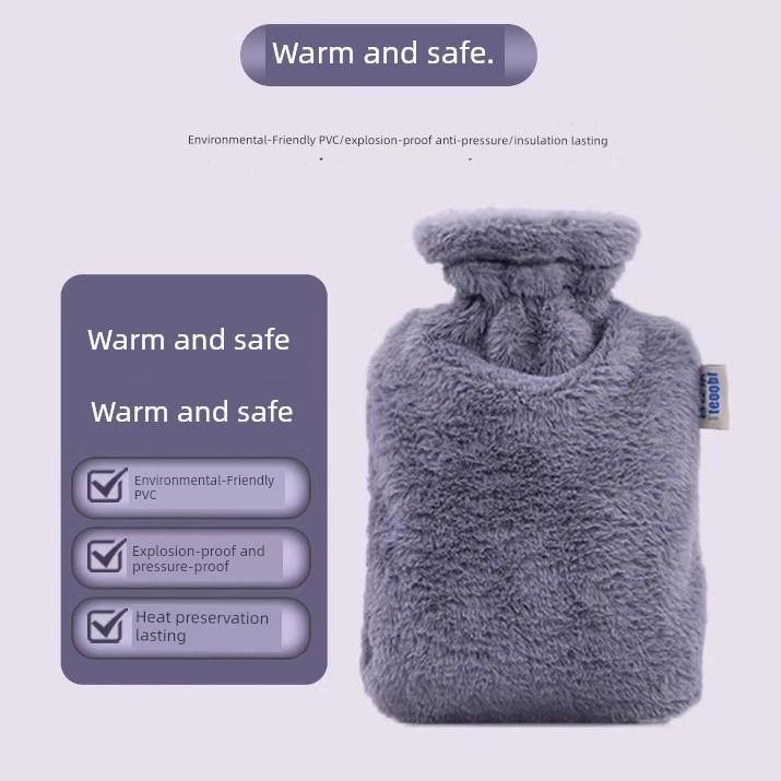 Hot Water Bag Water Injection Type Hand Warmer Winter Warm Water Bag Plush Thickened Explosion-Proof Warm Palace Belly Warming Feet Insulation