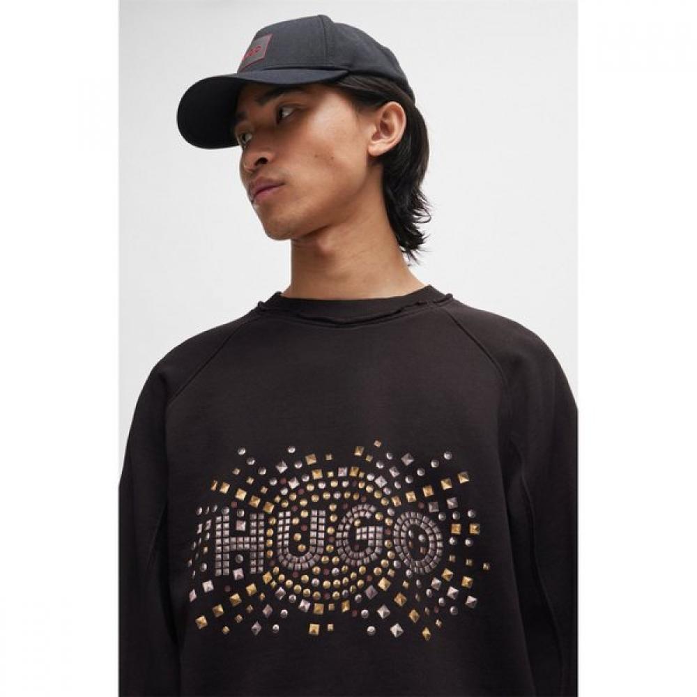 Hugo Black Relaxed Fit Cotton Terry Sweatshirt S24