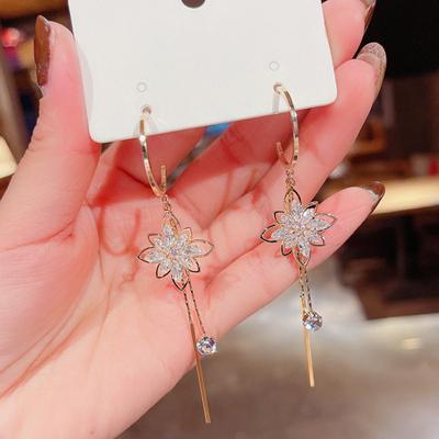 1 Pair Dangle Earrings Flower Hollow Jewelry Faux Crystal Fringe Drop Earrings Birthday Gifts