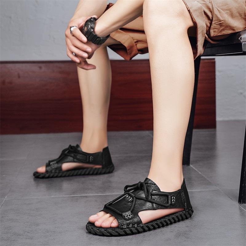 Fashion New handmade sandals Comfortable quality style Outdoor leisure streets and beaches Walking Classic black shoes Flat bottomed
