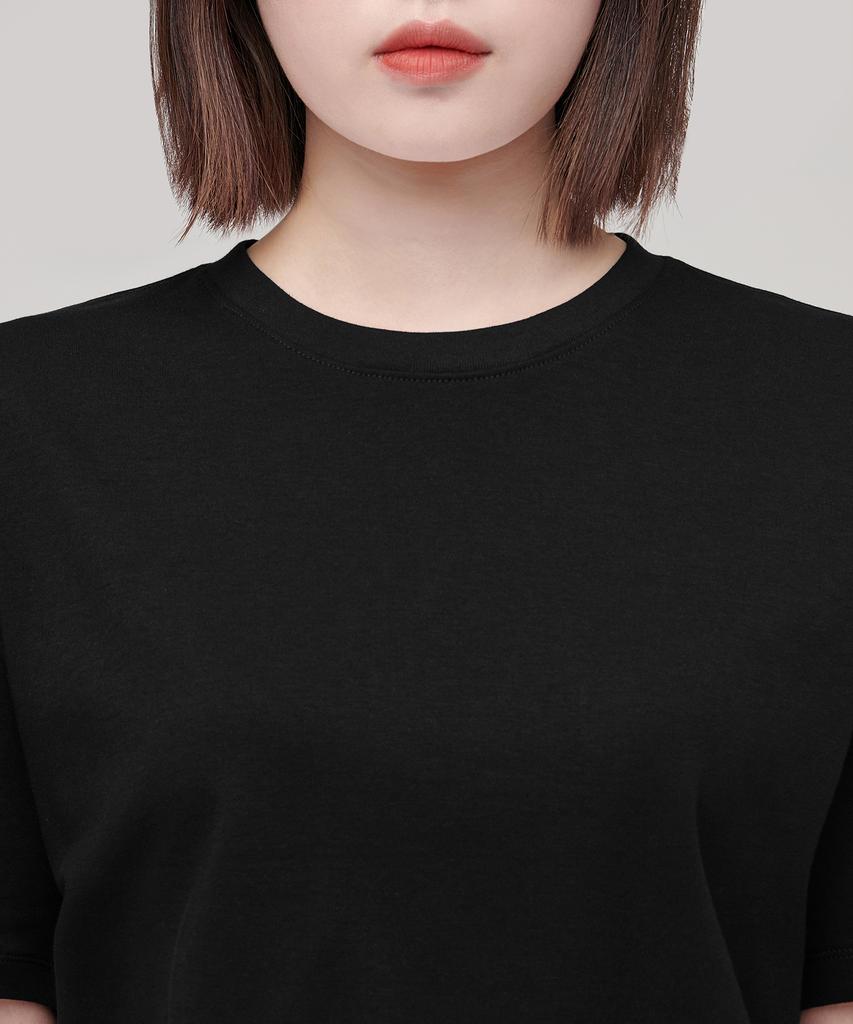 MUSINSA STANDARD WOMAN Women'S Relaxed Fit Crew Neck Crop T-Shirt [Black]