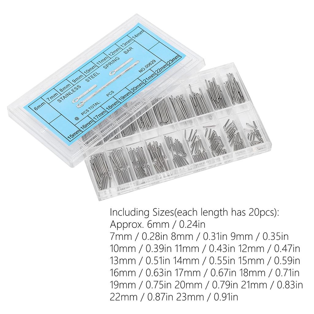 360-Piece Watch Pin Set, Stainless Steel, 6-23mm, 18 Sizes, for Watch Straps, Watchmaker