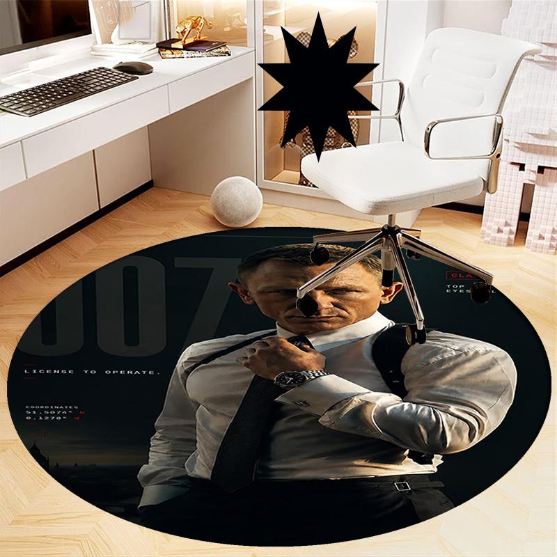 007 James Bond Printed Round Rug Carpet Chair Rug Area Rug Entryway Doormats,for Office Chair Living Room Bedroom Kitchen Room.