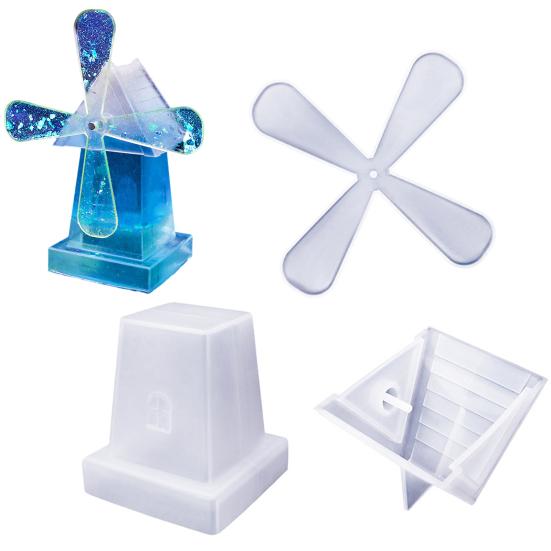 1 Set DIY Windmill Ornament Silicone Mold Handmade Rotating Windmill Figurine Desktop Decoration Crafts Making Epoxy Resin Casting Mold