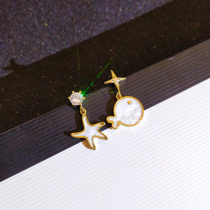 Cute Student Asymmetrical Earrings Simple Little Whale Face Thin Earrings Starfish Stud Earrings Women'S Earrings