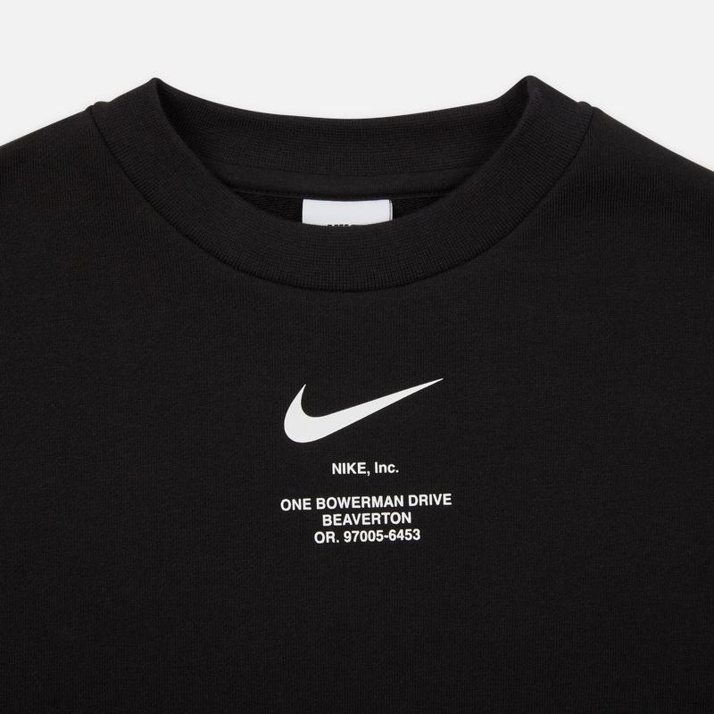 Nike Sweatshirt With Logo Print Crew Neck Pullover Kids Tops Black FD9935-010