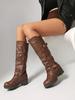 Women's Mid-Calf Buckle Strap Boots, Mid-Heel, Round-Toe, Thick Sole, Plus Size 35-45, Autumn/Winter 2026