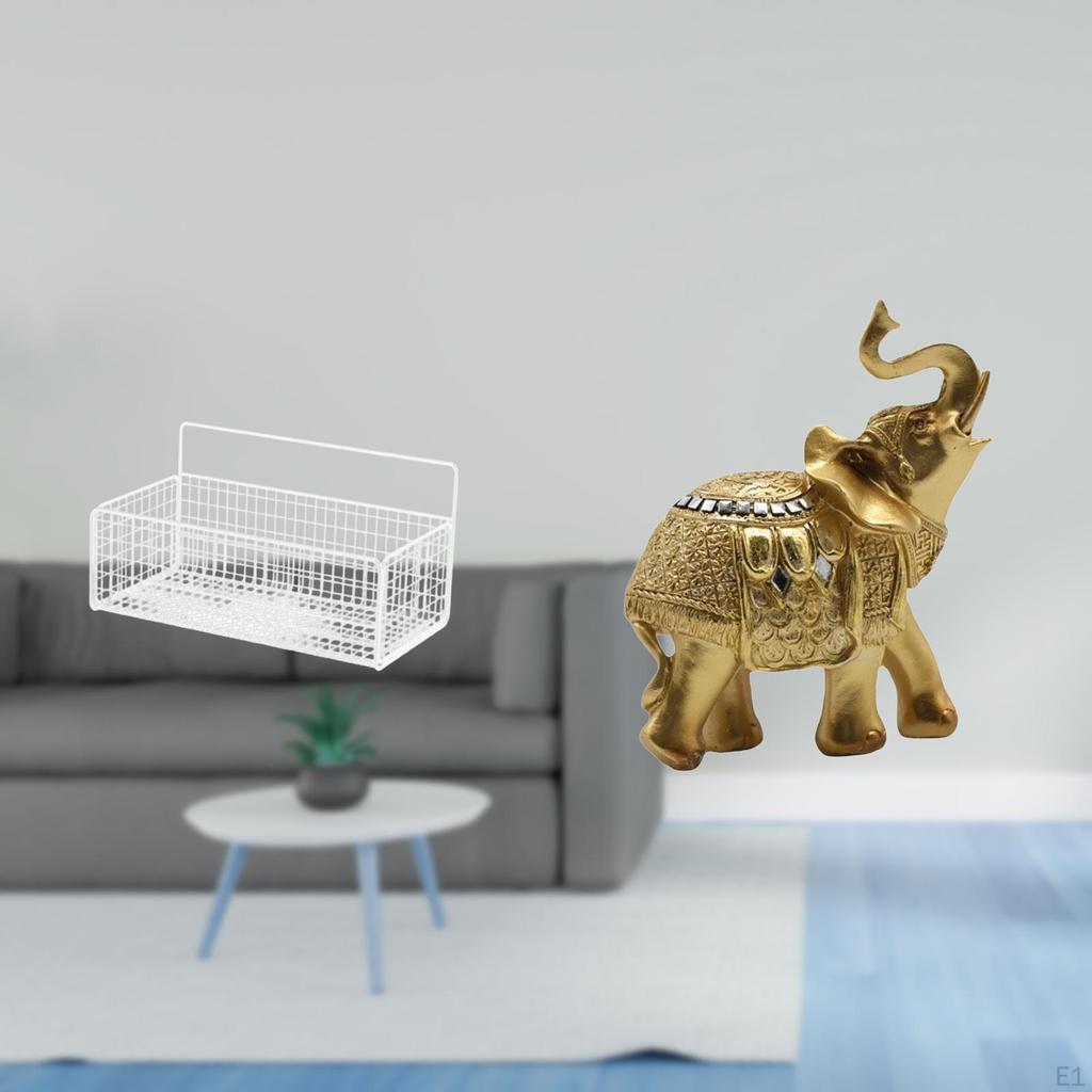 Floating Metal Wire Basket Shelf Organizer with Elephant Resin Art Sculpture for Kitchen Bathroom