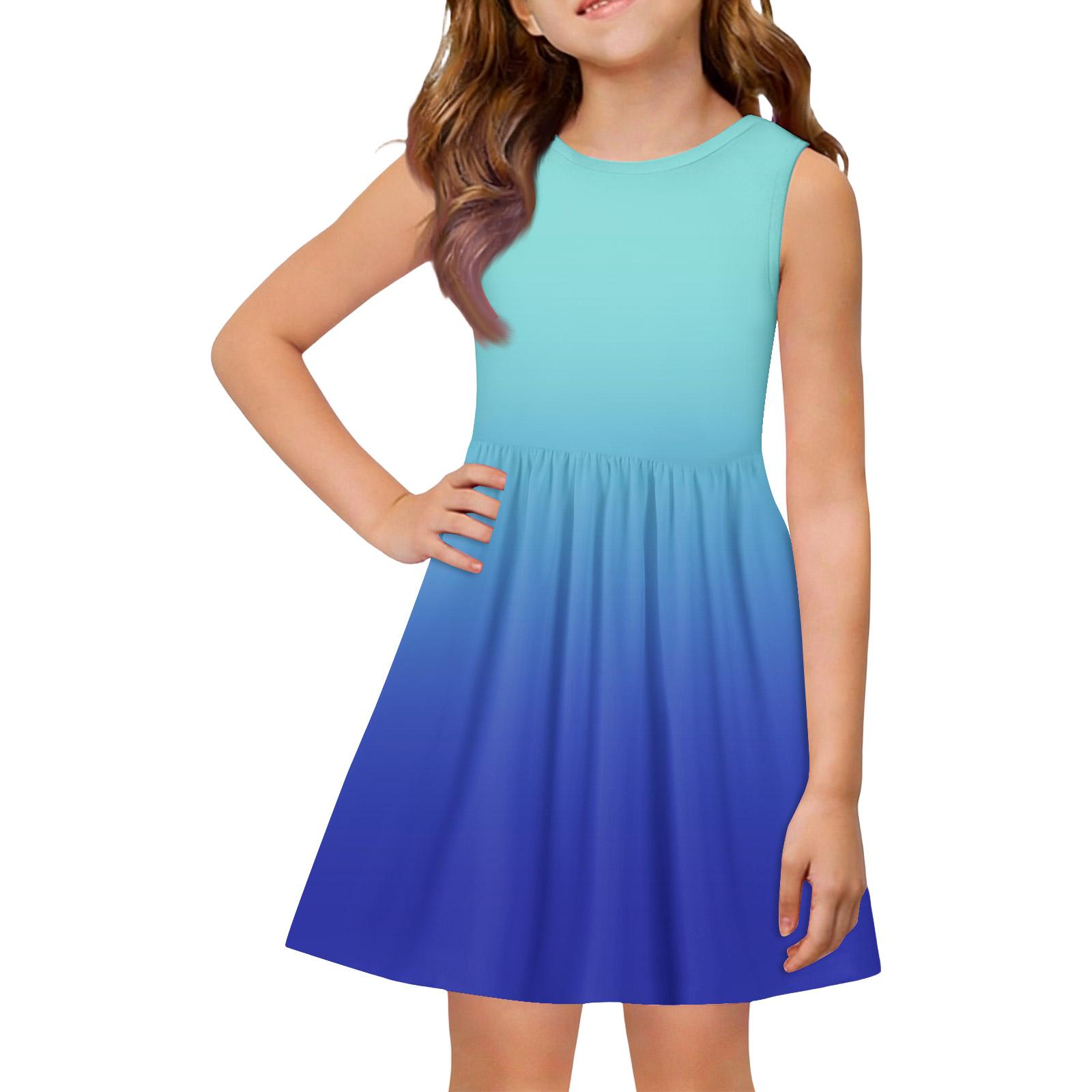 

Летнее платье-принцесса для девочек - Платье-сарафан А-силуэта со вставками 140 синий