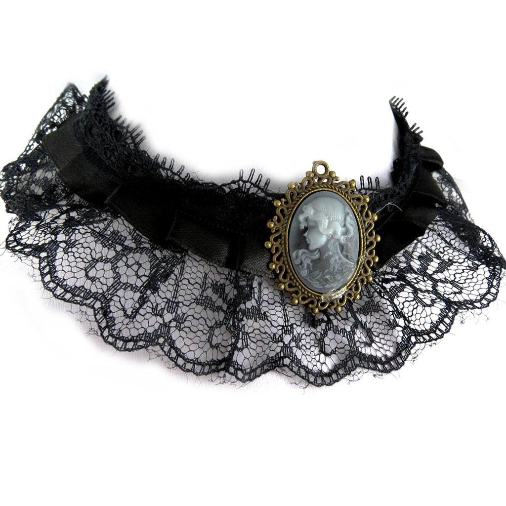 Les Trésors De Lily [K7229] - Black 'Camée' Designer Set (lace) - Necklace and Bracelet