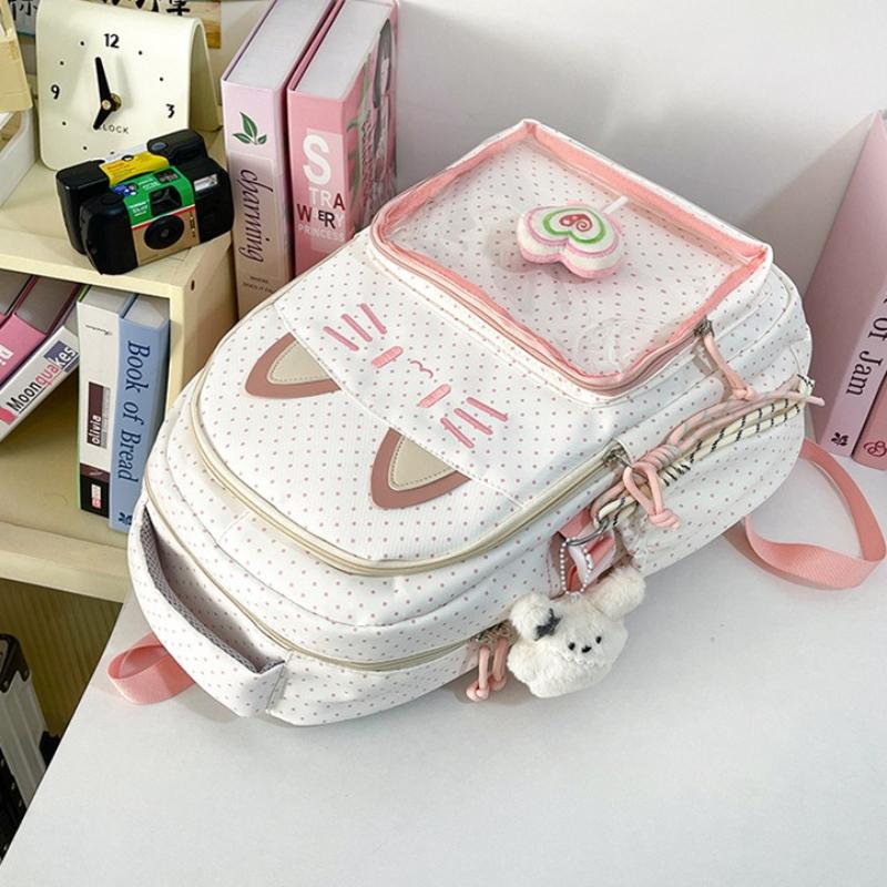 Cartoon Embroidery Cat's Ears Backpacks Primary Middle High School Students Lightweight Waterproof Travel Bag Multi Pocket College Student Schoolbags