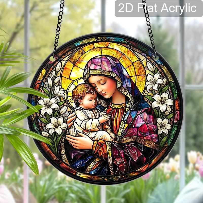 2D Flat Mary and Jesus Suncatcher, Acrylic Religious Decor 7.87/11.81in, Christian Home Church Hanging Ornament