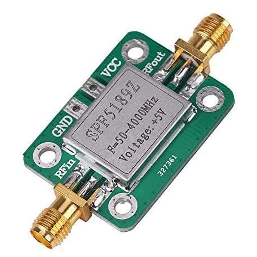 Low Noise RF Amplifier: SPF5189 LNA for 50-4000MHz/5-6000MHz, gain range from 0.6dB to 20dB, shielded board configuration