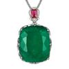 Large Cushion Cut Green Emerald Pendant Necklace Adjustable Ring Red Ruby Accent Luxury Statement Jewelry for Women Friend Gift