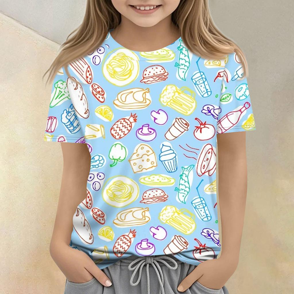 Children's Printed Round Neck Short Sleeved Casual T-shirt