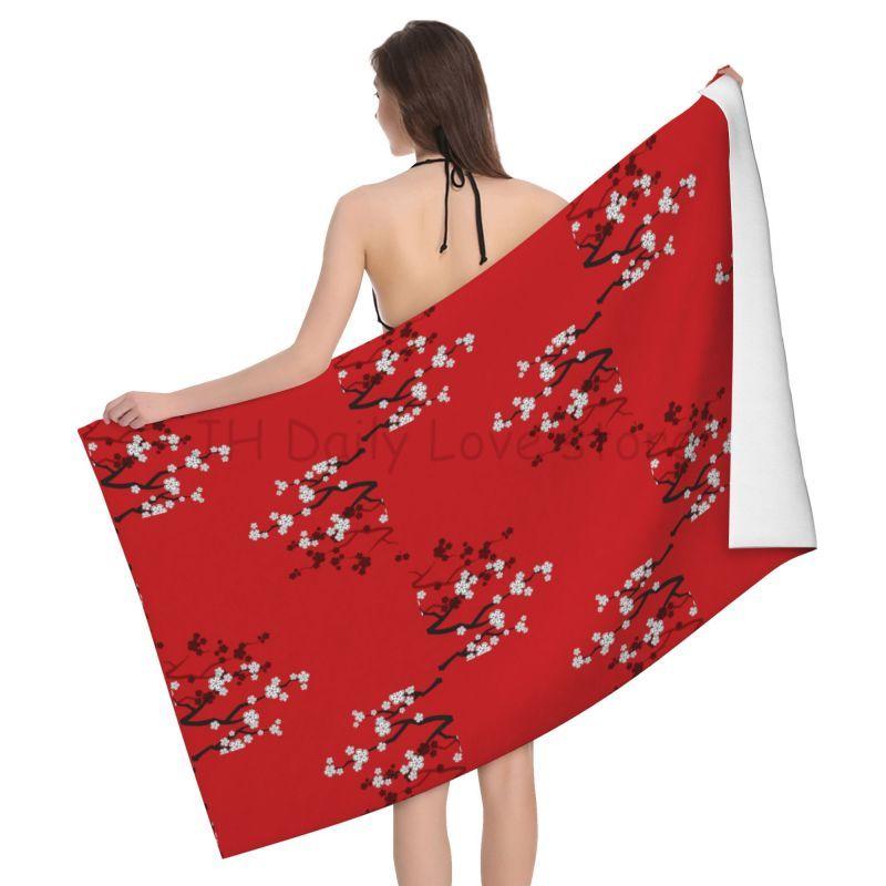 

Japanese Sakura Cherry Blossom Black Bath Towel Microfiber Quick-Dry Beach Towel Large Towel 80x130cm W30*H60(CM)
