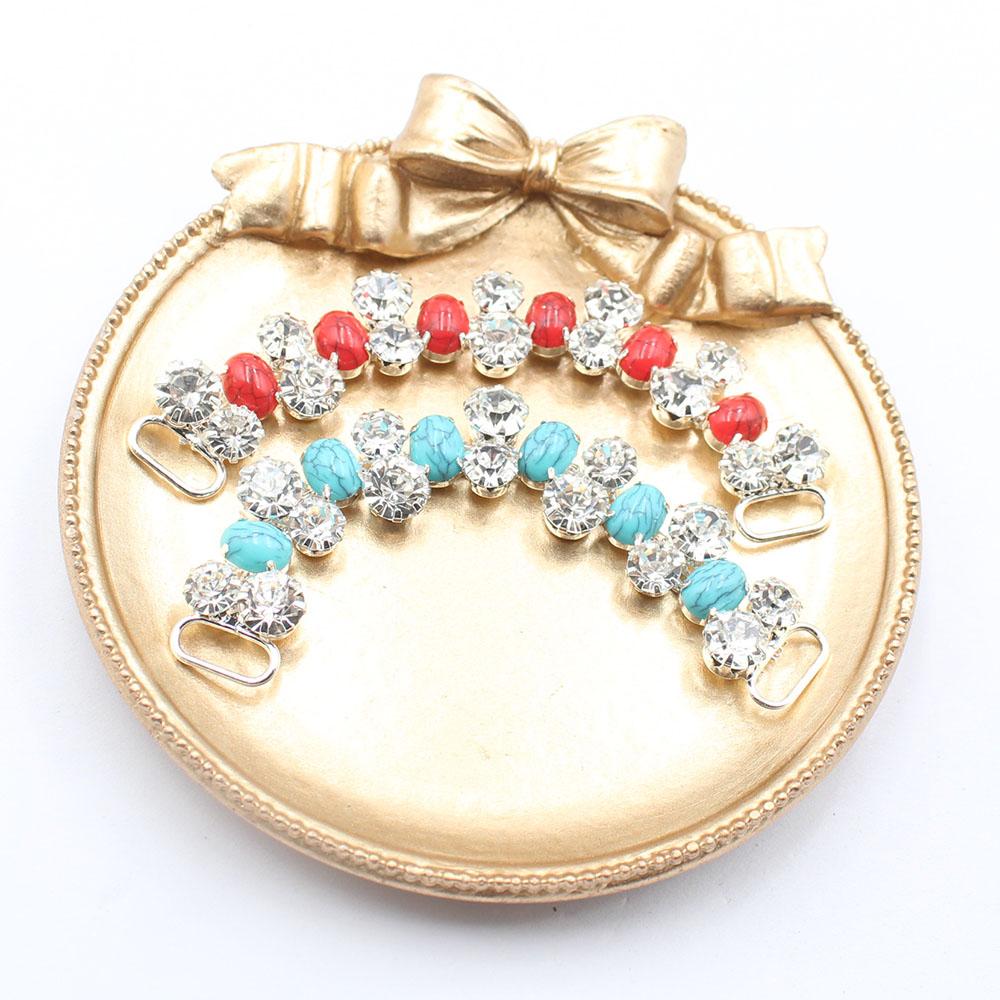 Factory Direct Sales of 12 * 90mm Cracked Turquoise Crystal Bikini Buckle Reinforced Flat Chain DIY Clothing Swimsuit Chain Deco