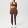 Seamless Solid Color Back Neck Sports Bra Yoga Suit Tight Running Fitness Two-piece Set