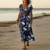Summer Dress Women's Long Boho Beach Dress Elegant Maxi Dress V-Neck Short Sleeve Summer Tunic Dress Light Airy
