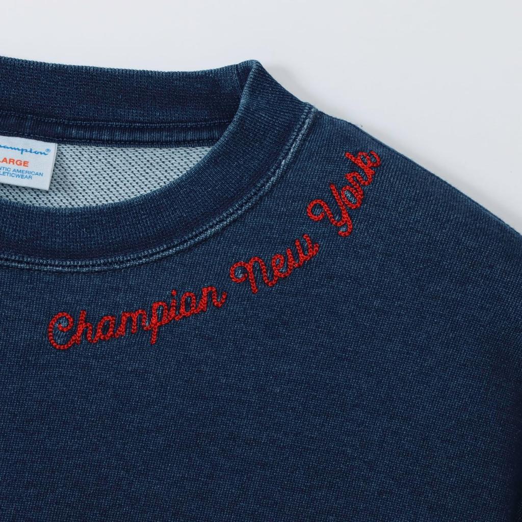 Champion Cotton USA Relax Fit Short Sleeve Sweatshirt with Embroidered Washed Men's Trim, Blue, C3-B011