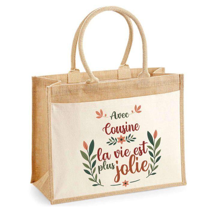 Sac cabas - PLANETEE - jute avec poche Cousine la vie est plus jolie - Jute - 43x33 cm - Imprimé en France