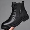Top Layer Cowhide Men's Martin Boots, Genuine Leather Winter New Men's Leather Boots with Fleece, Warm Workwear Style Men's Boots