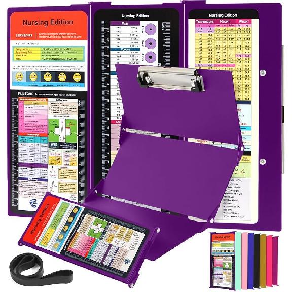 Nursing Clipboard with Nursing and Medical Edition Cheat Sheets 3 Layers Aluminum Foldable Nurse Clip Board Nursing Student Essentials - Foldable