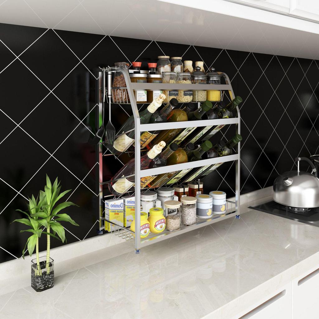 Multifunktionales Küchen-Gewürzregal und Aufbewahrungsorganisator aus Edelstahl 304