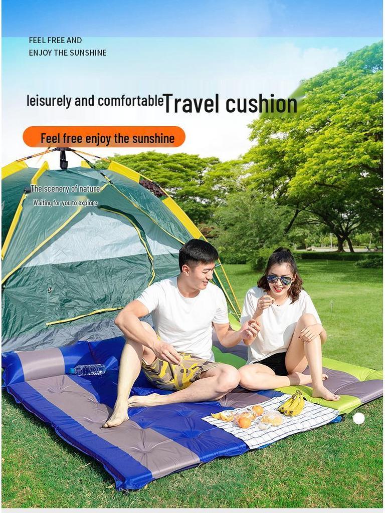 Automatic Inflatable Outdoor Sleeping Pad - Thick, Wide, Moisture-Proof Mat for 3-4 People Camping