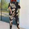 Women Plus Size Round Neck Long Sleeve Printed Fitted Pants Two Piece Set