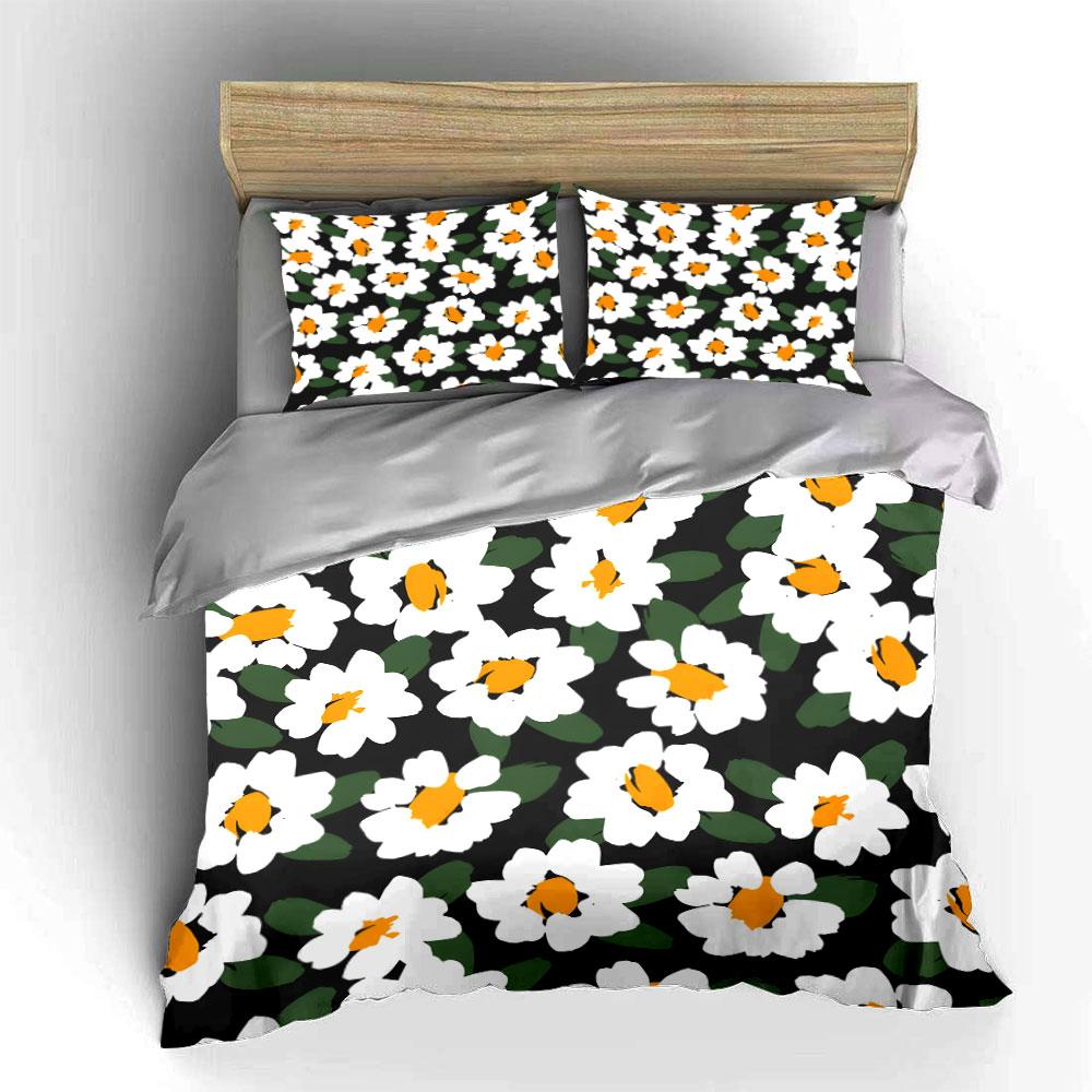 White daisy hand-drawn pattern Print Bedding Set 1 Duvet Cover 2 Pillowcases for Adult and Children Luxury Gift Full Size
