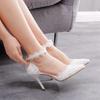  Fashion Girl High Heels Woman Pointy Lace Rhinestone Bridal Wedding Shoe Thin Dress Versatile Women Female Sandals Shoes