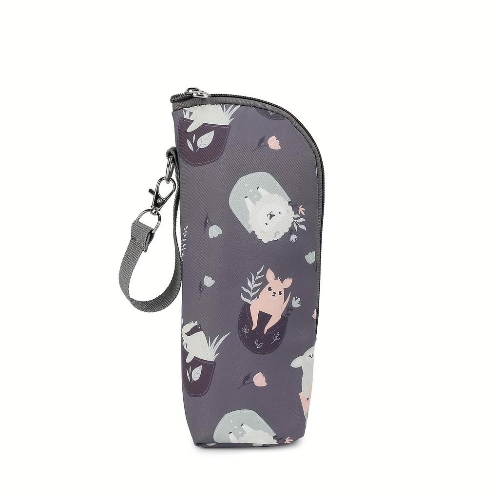 Cute Animal Print Insulated Bottle Bag, Portable Zippered Diaper Bag for Travel Daily Use