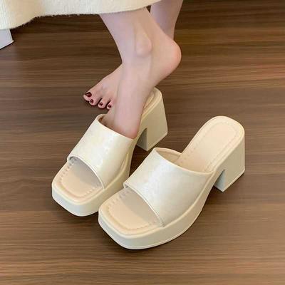 Large Size Sandals Women's Feet Wide and Fat Summer Women's Shoes 2025 New Thick-heeled Sandals National Style Fattened High-heeled Women's Slippers