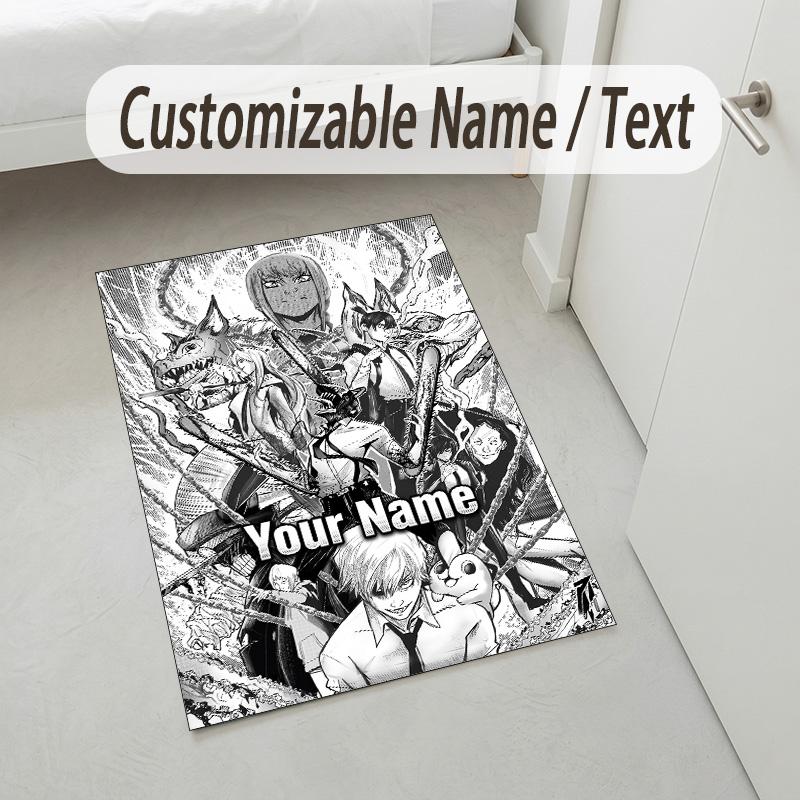 Personalized Crystal Velvet Carpet,Chainsaw Man Custom Printed Name, Plush Area Rug For Home Indoor Decor