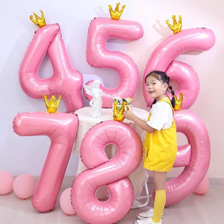 42-Inch Large Pink Crown Aluminum Film Digital Balloon Children'S 1St Birthday Party Decoration Photo Props