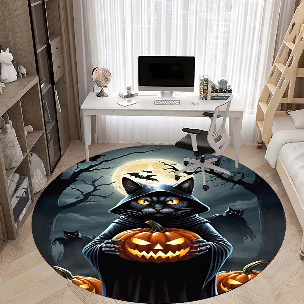 1pc Halloween Cat Chair Carpet for Office Non-Slip,  Machine Washable Rug for Office, Room - Polyester, Machine Made yy251029228