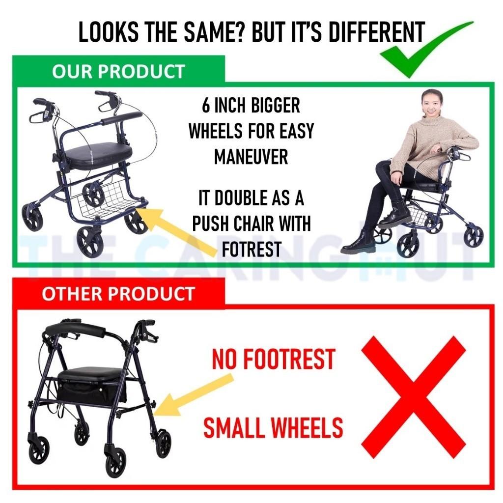 Walking Aid With Seat Basket And Wheels New Foldable Elderly Rollator Red / Blue Auxiliary Travel Shopping Elderly Walker