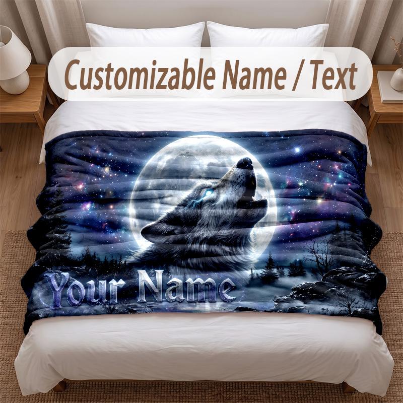 Wolf-Thema Weiche Decke Personalisierter Benutzerdefinierter Name Textdruck Warme Decke Haus Sofa Schlafzimmer Dekor