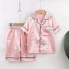Kids' Cartoon Ice Silk Short Sleeve Pajama Set for Spring and Summer