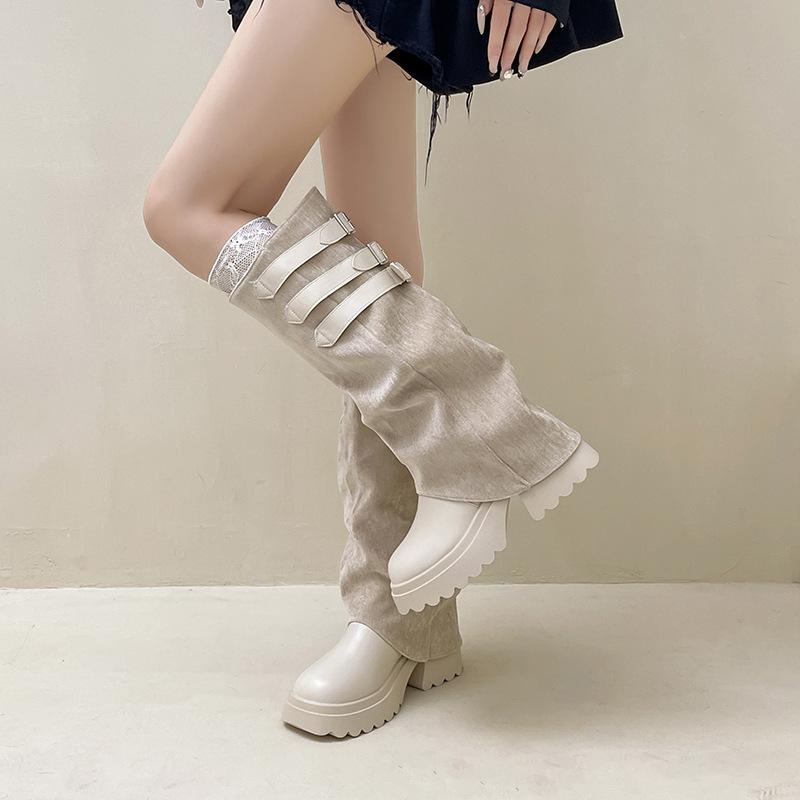 Retro knight boots thick-soled buckle women's boots autumn and winter fashion and thin design temperament fashion boots tide